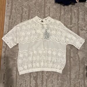 All Saints Anais TopElegant White Embroidered Floral Eyelet Top US 4
